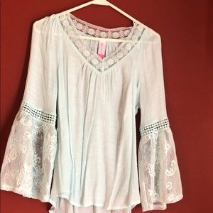 Teal blue • lace sleeve boho top